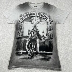One More Round Mens Small Graphic T-Shirt Cowboy Saloon Grey Ombre Made in USA